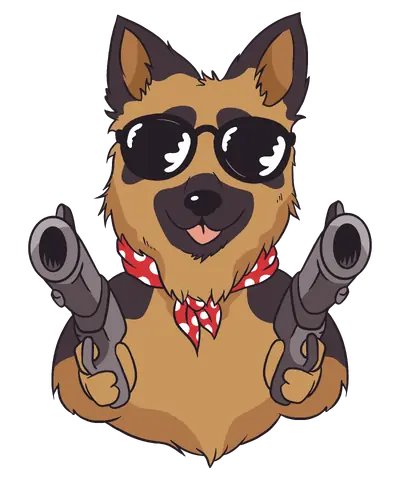 Schäferhund mit Pistolen
